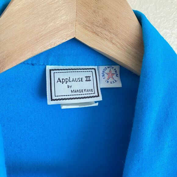 VTG Applause III by Marge Kane Sz 12 Short Sleeve Blue Button Blouse USA Sailor - Picture 7 of 8
